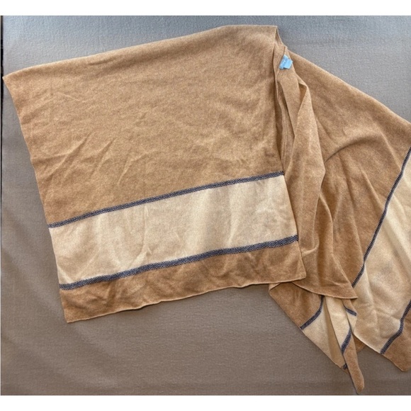 j mclaughlin Shall 100% Cashmere One Size Beige Blue Stripe White Wrap - Picture 2 of 6